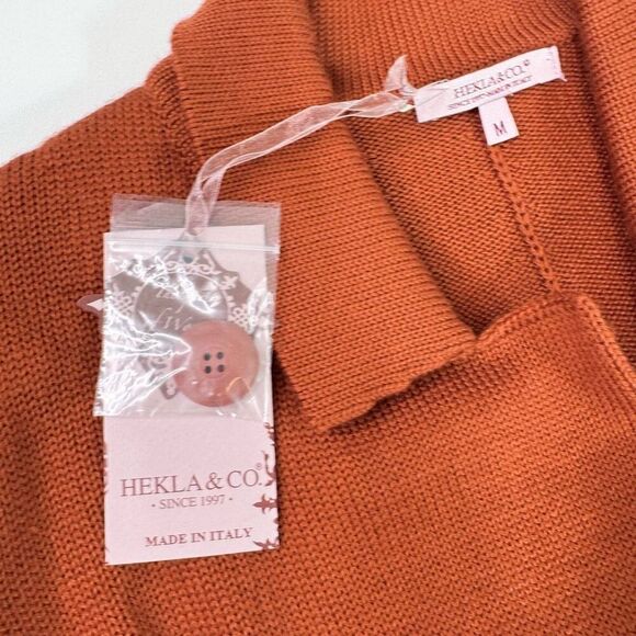 Hekla & Co Sweater Women Medium Cardigan Double Breasted Merino Wool Orange Knit - Picture 3 of 9